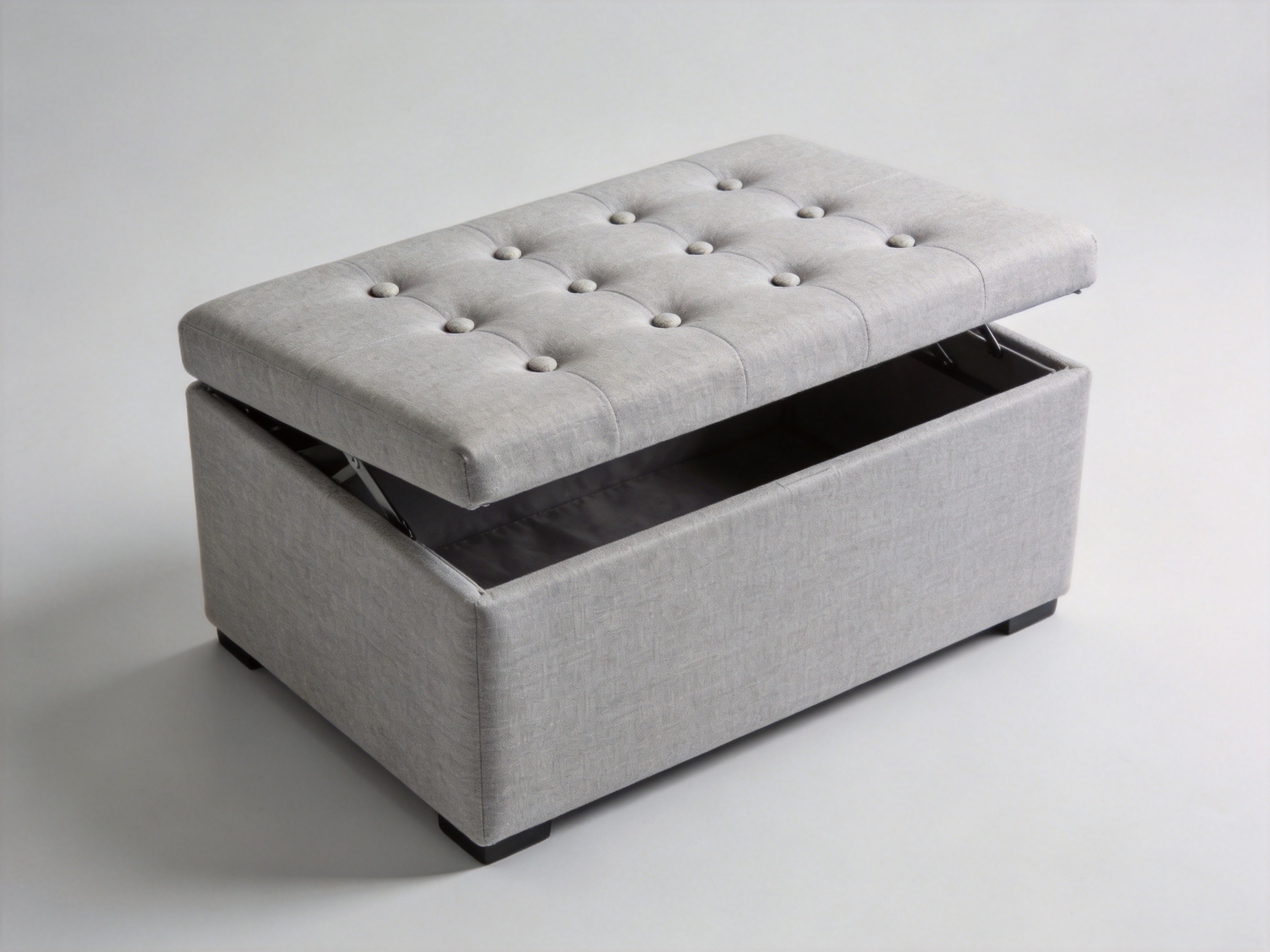 Tufted Linen Rectangular Storage Ottoman