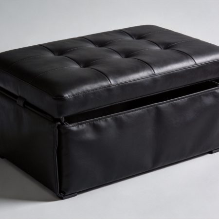 Foldable Faux Leather Storage Ottoman In Black